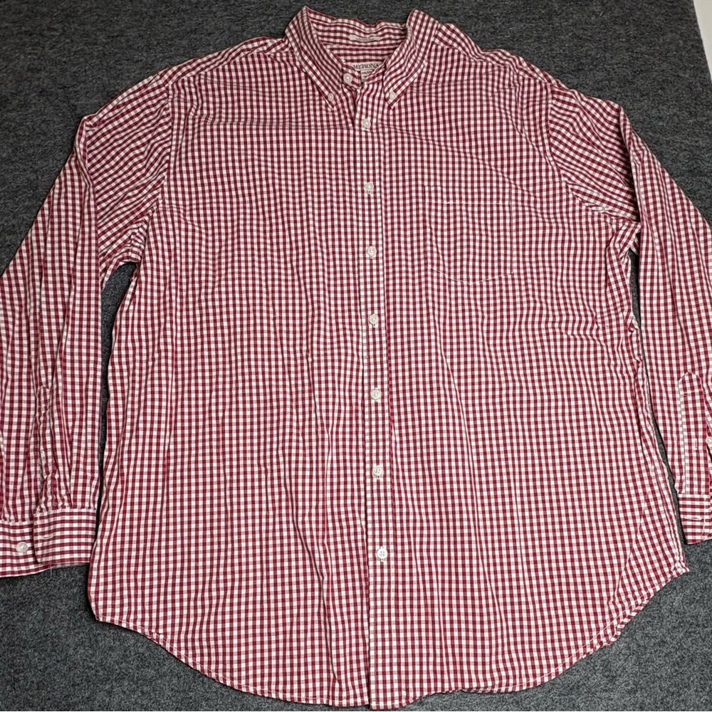 Merona Men’s Red & White Plaid Long Sleeve Button Down Casual Shirt Size XXL